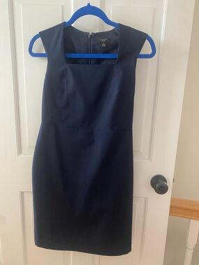 Ann Taylor Navy Square-Neck Midi Sheath Dress